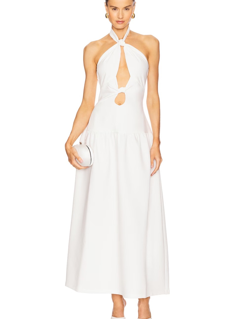 White Halter Cutout Maxi Dress